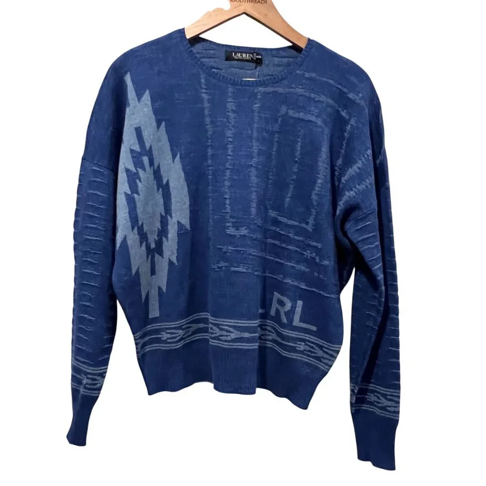 Lauren Ralph Lauren Vernida Linen Blend Crew Sweater, NWT, Blue, M